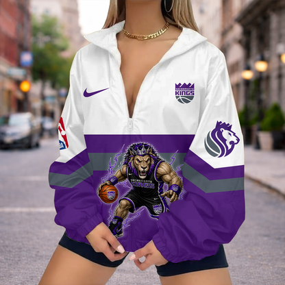 VIRAL EDITION - NEW CUSTOMIZED NBA16 SKI SACRAMENTO KINGS V-NECK ZIPPER SWEATSHIRT JACKET