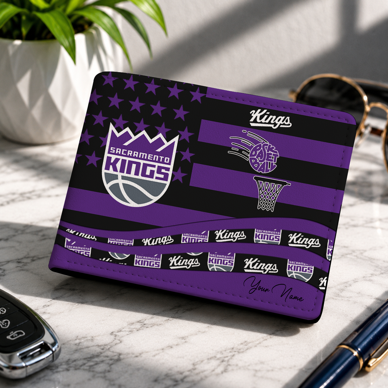 SPECIAL EDITION - NEW CUSTOMIZED NBA16 SKI SACRAMENTO KINGS LEATHER WALLET