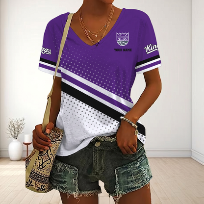 LIMITED EDITION - NEW CUSTOMIZED NBA16 SKI SACRAMENTO KINGS V-NECK FEMALE SHIRT