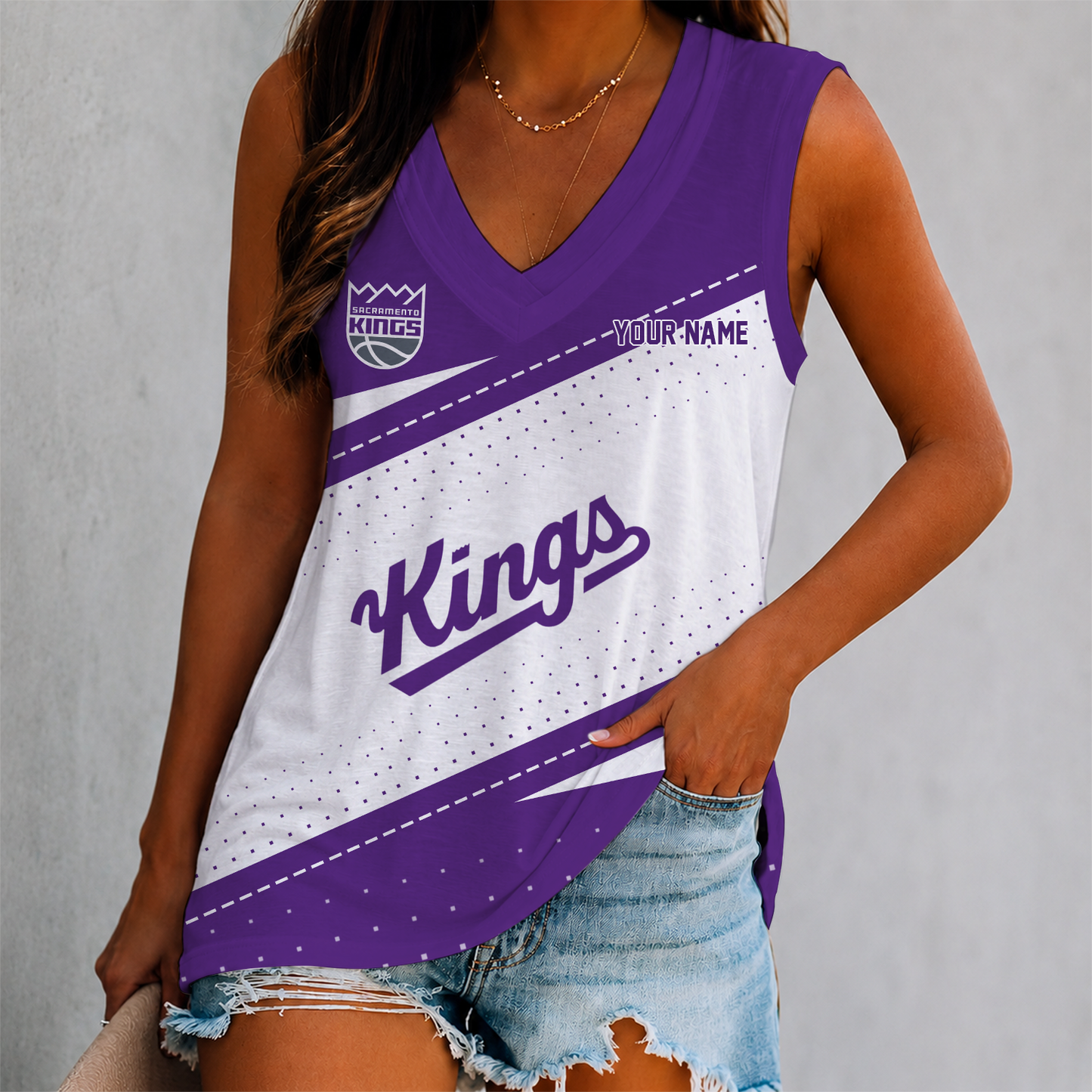 VIRAL EDITION - NEW CUSTOMIZED NBA16 SKI SACRAMENTO KINGS WOMEN'S V-NECK TANK TOP