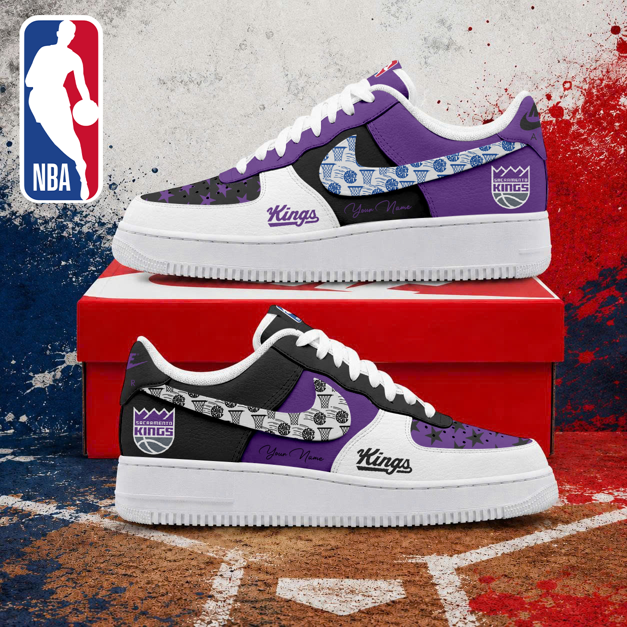 LIMITED EDITION - NEW CUSTOMIZED NBA16 SKI SACRAMENTO KINGS AF1 SNEAKERS