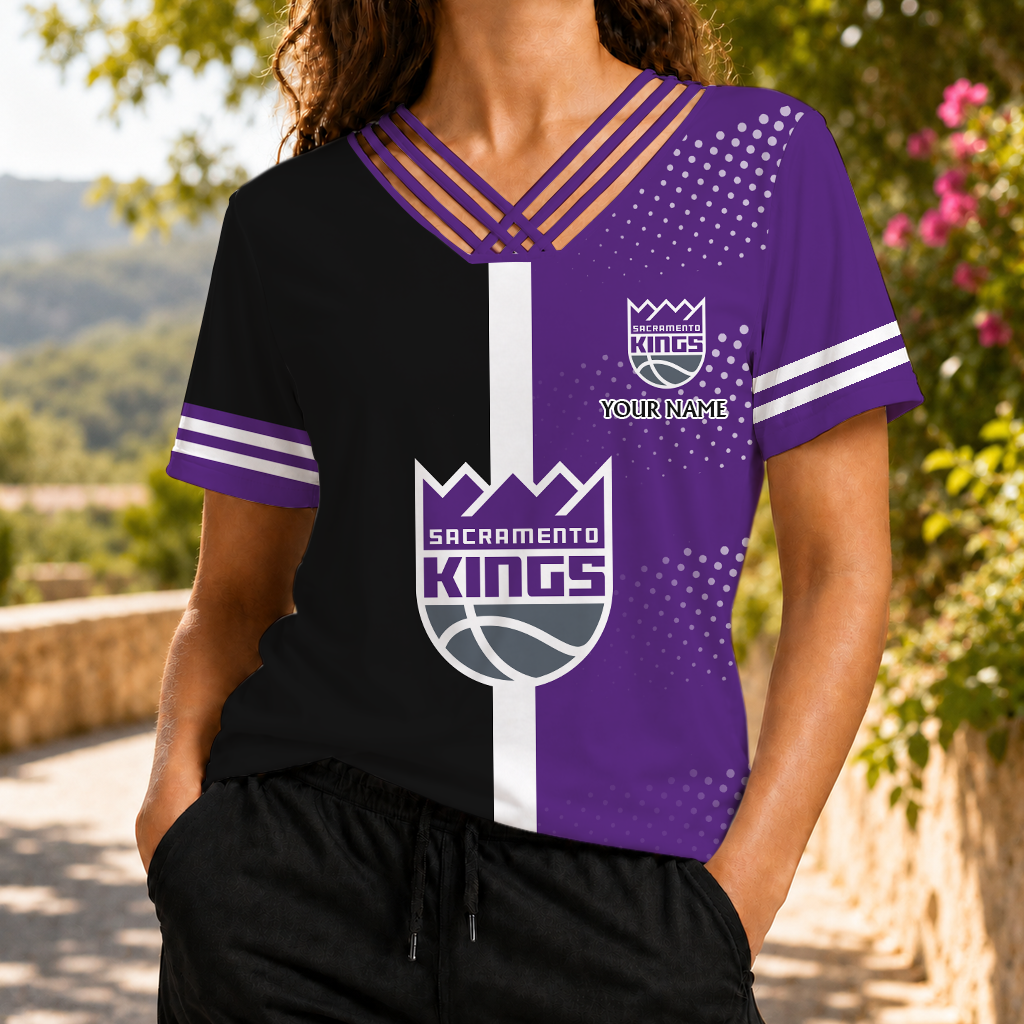 LIMITED EDITON - NEW CUSTOMIZED NBA16 SKI SACRAMENTO KINGS V-NECK SHIRT