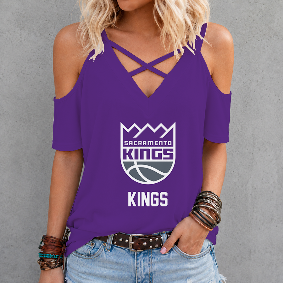 LIMITED EDITION - NEW CUSTOMIZED NBA16 SKI SACRAMENTO KINGS CRISS CROSS V-NECK TOP