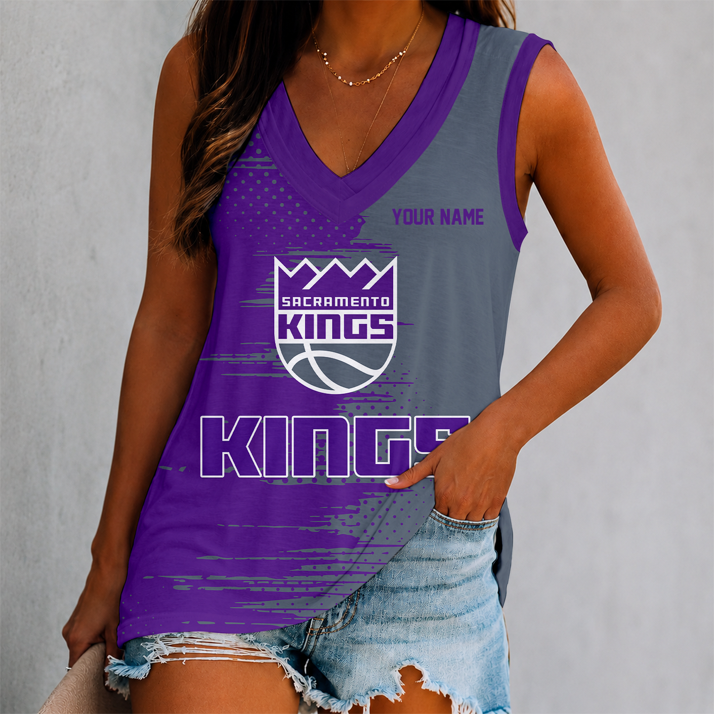 FINAL SALE - NEW CUSTOMIZED NBA16 SKI SACRAMENTO KINGS WOMEN'S V-NECK TANK TOP