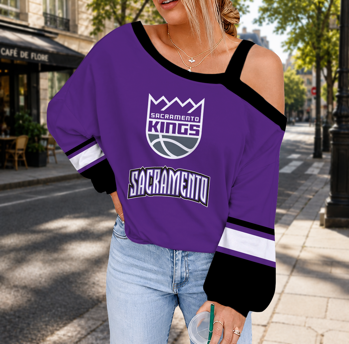LIMITED EDITION - NEW CUSTOMIZED NBA16 SKI SACRAMENTO KINGS DROP SHOULDER SWEATSHIRT