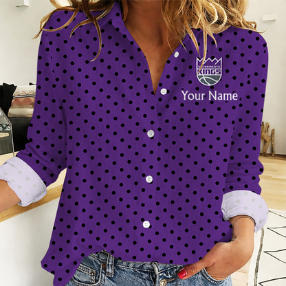 ELITE EDITION - NEW CUSTOMIZED NBA16 SKI SACRAMENTO KINGS WOMEN CASUAL SHIRT FOR FAN
