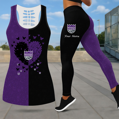 LIMITED EDITION - NEW CUSTOMIZED NBA16 SKI SACRAMENTO KINGS LEGGINGS & HOLLOW TANK TOP SET