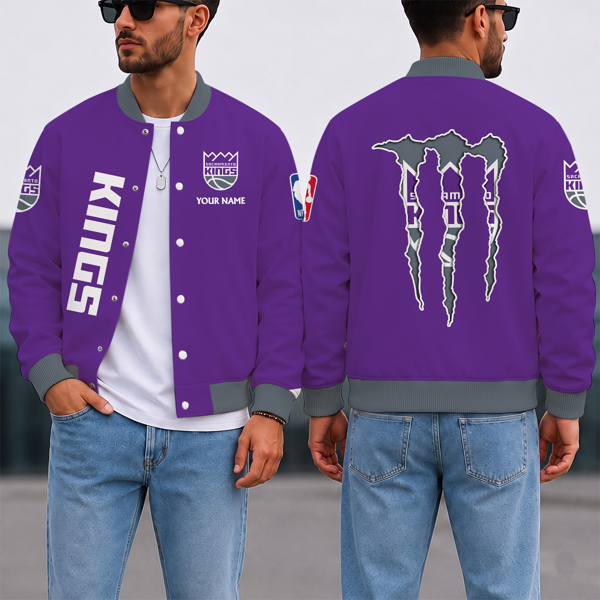 LIMITED EDITION - NEW CUSTOMIZED NBA16 SKI SACRAMENTO KINGS BASEBALL JACKET, SATIN VARSITY JACKET
