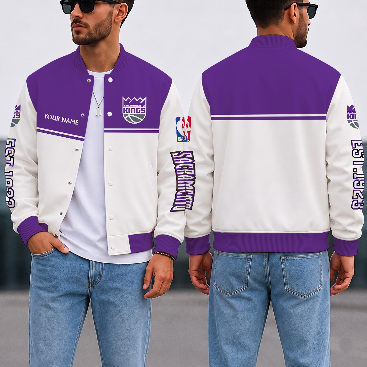 LIMITED EDITION - NEW CUSTOMIZED NBA16 SKI SACRAMENTO KINGS BASEBALL JACKET, SATIN VARSITY JACKET