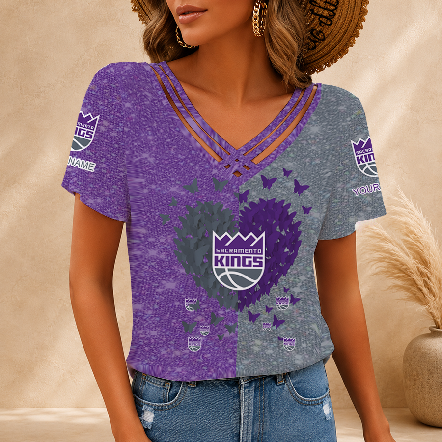 LIMITED EDITION - NEW CUSTOMIZED NBA16 SKI SACRAMENTO KINGS V-NECK SHIRT