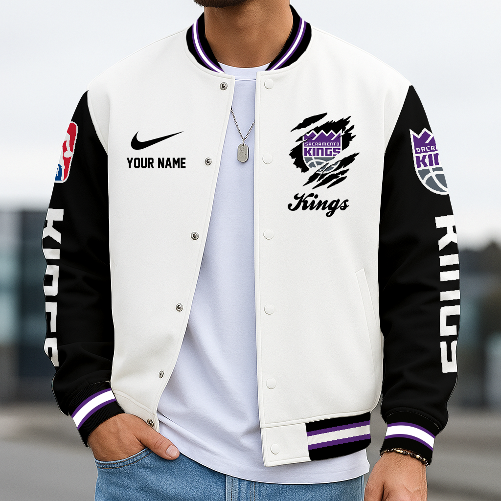 LIMITED EDITION - NEW CUSTOMIZED NBA16 SKI SC KINGS BASEBALL JACKET, SATIN VARSITY JACKET