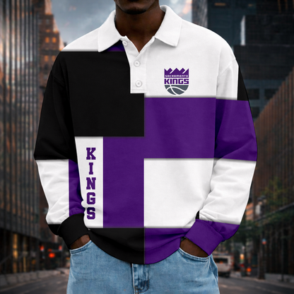 LIMITED EDITION - NEW CUSTOMIZED NBA16 SKI SACRAMENTO KINGS MEN LONG SLEEVE POLO