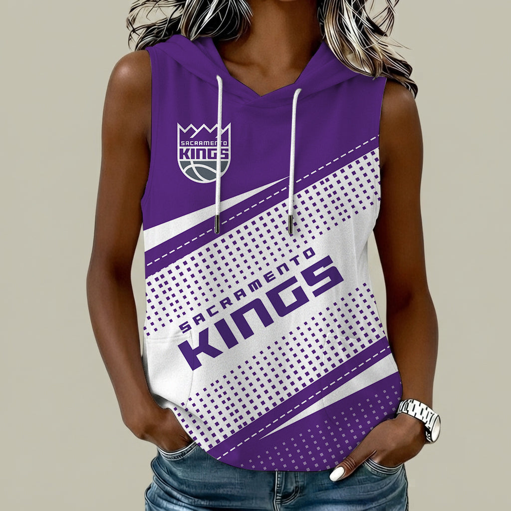 [HOT DEAL] NEW CUSTOMIZED NBA16 SKI SACRAMENTO KINGS  WOMEN'S SLEEVELESS HOODED POCKET TANK TOP