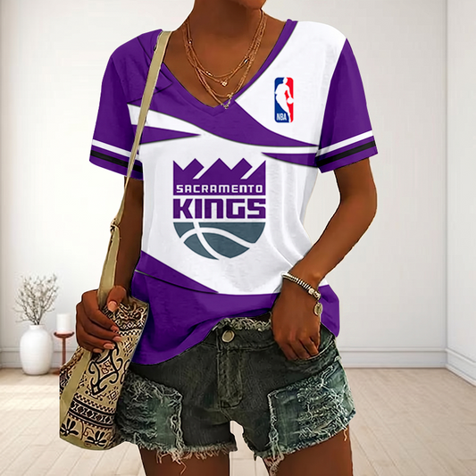 LIMITED EDITION - NEW CUSTOMIZED NBA16 SKI SACRAMENTO KINGS V-NECK FEMALE SHIRT