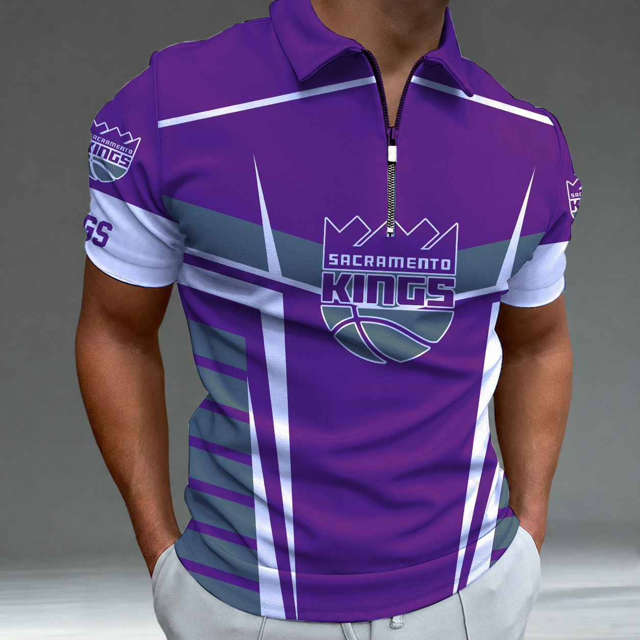 [HOT DEAL] NEW CUSTOMIZED NBA16 SKI SACRAMENTO KINGS ZIP POLO SHIRT