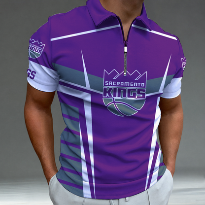 [HOT DEAL] NEW CUSTOMIZED NBA16 SKI SACRAMENTO KINGS ZIP POLO SHIRT