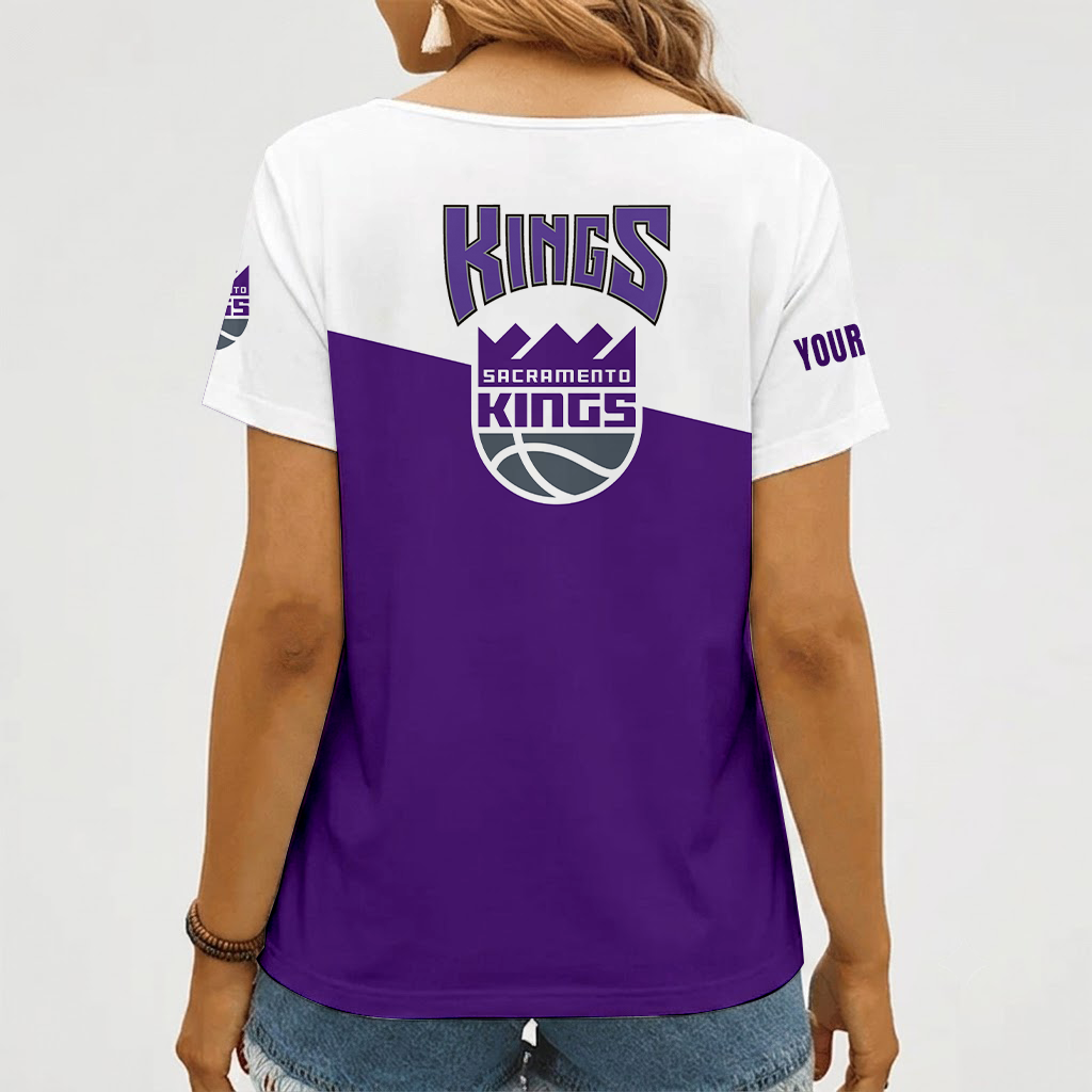 [HOT DEAL] NEW CUSTOMIZED NBA16 SKI SACRAMENTO KINGS V-NECK FEMALE SHIRT