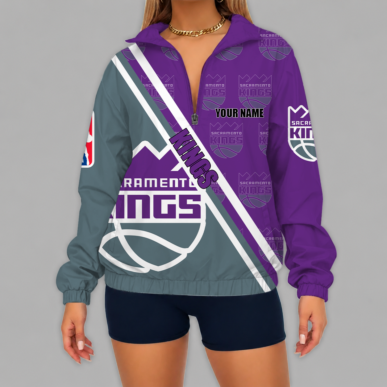 [HOT DEAL] NEW CUSTOMIZED NBA16 SKI SACRAMENTO KINGS V-NECK ZIPPER SWEATSHIRT JACKET