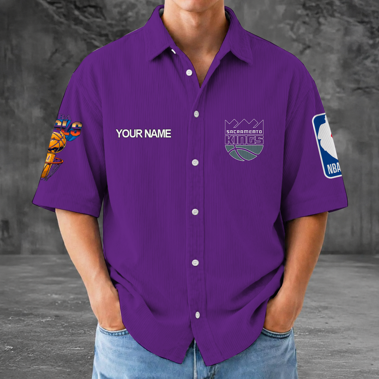 [HOT DEAL] NEW CUSTOMIZED NBA16 SKI SACRAMENTO KINGS SEERSUCKER BUTTON SHIRT