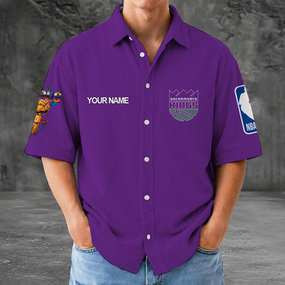 [HOT DEAL] NEW CUSTOMIZED NBA16 SKI SACRAMENTO KINGS SEERSUCKER BUTTON SHIRT