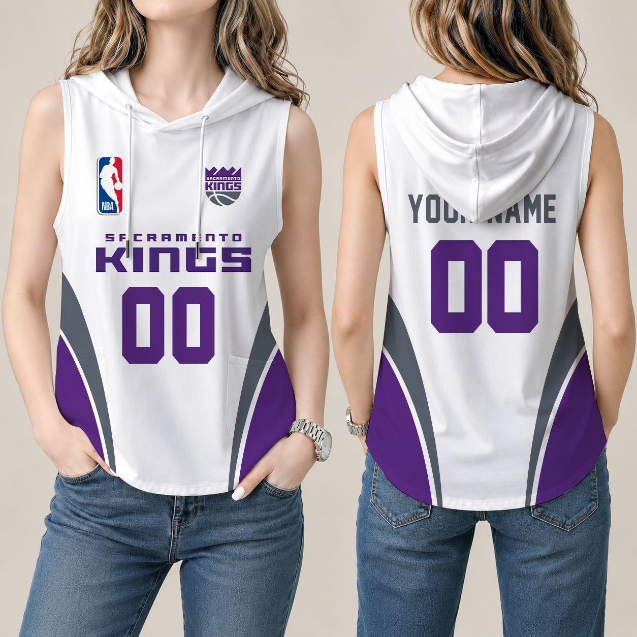 [HOT DEAL] NEW CUSTOMIZED NBA16 SKI SACRAMENTO KINGS  WOMEN'S SLEEVELESS HOODED POCKET TANK TOP