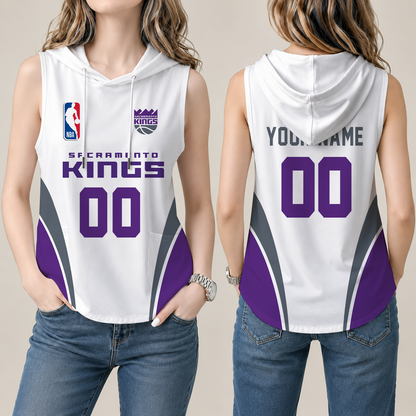 [HOT DEAL] NEW CUSTOMIZED NBA16 SKI SACRAMENTO KINGS  WOMEN'S SLEEVELESS HOODED POCKET TANK TOP