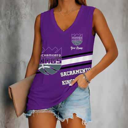 [HOT DEAL] NEW CUSTOMIZED NBA16 SKI SACRAMENTO KINGS WOMEN'S V-NECK TANK TOP