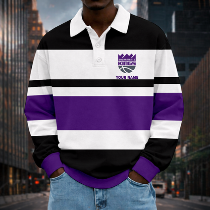 LIMITED EDITION - NEW CUSTOMIZED NBA16 SKI SC KINGS MEN LONG SLEEVE POLO