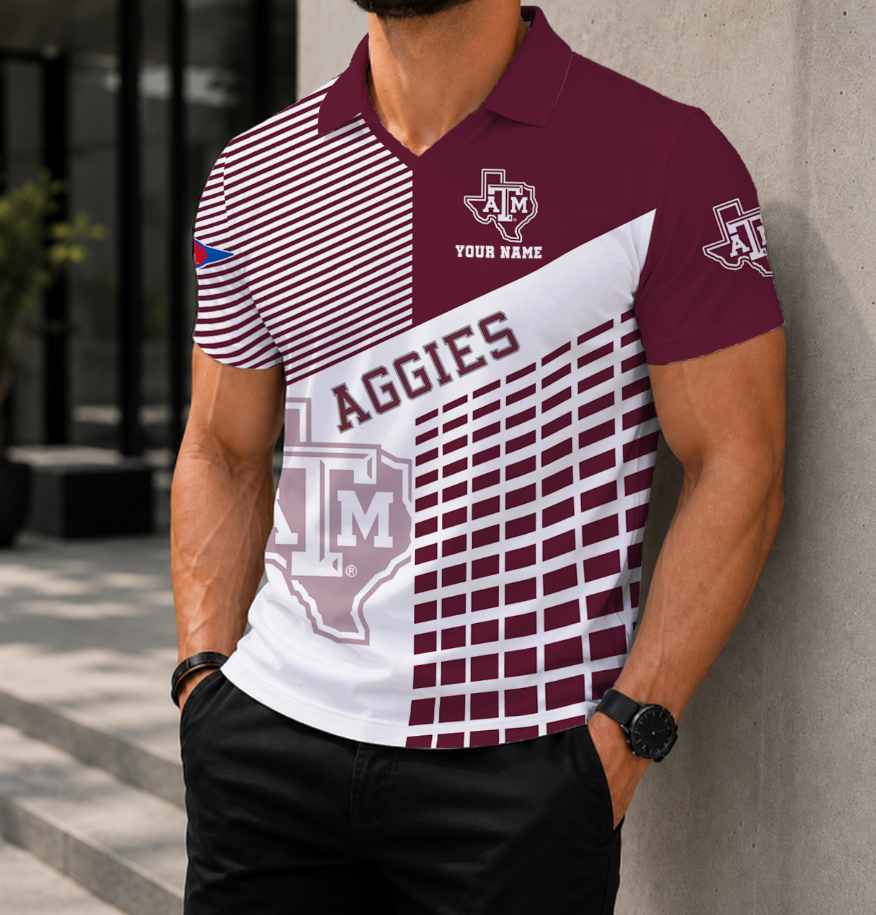VIRAL EDITION - NEW CUSTOMIZED NCAA FBS16 TAA TEXAS A&M AGGIES POLO SHIRT