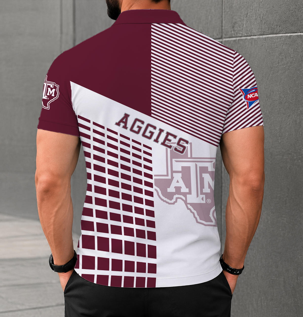 VIRAL EDITION - NEW CUSTOMIZED NCAA FBS16 TAA TEXAS A&M AGGIES POLO SHIRT