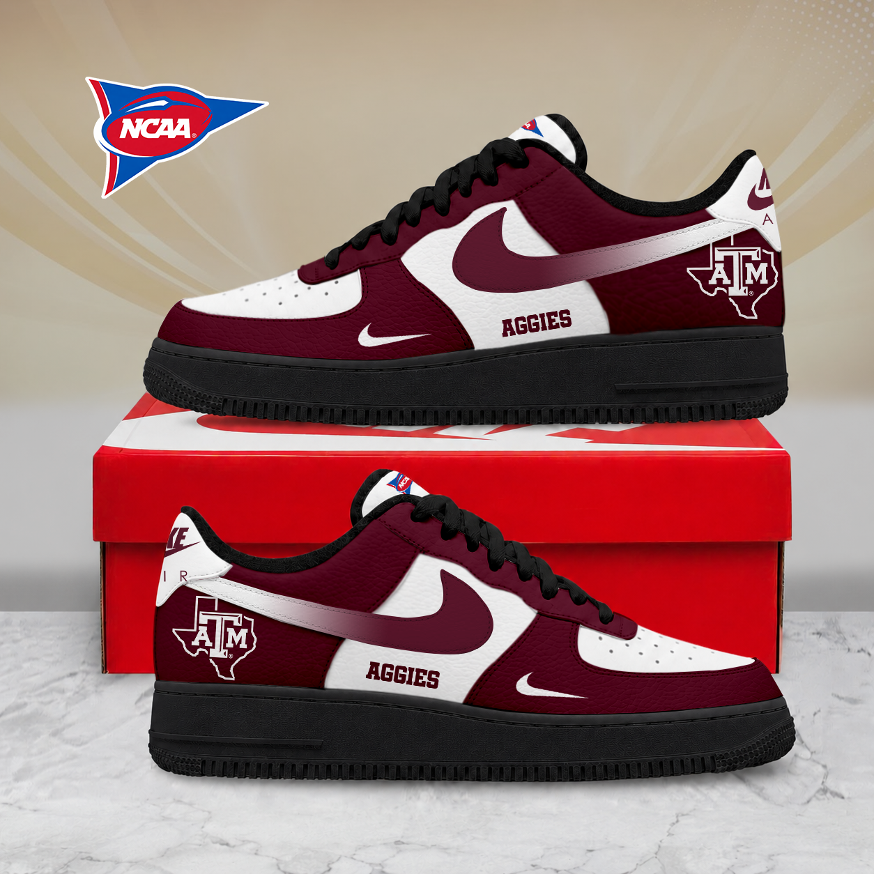 SPECIAL EDITION - NEW CUSTOMIZED NCAA FBS16 TAA TEXAS A&M AGGIES AF1 SHOES
