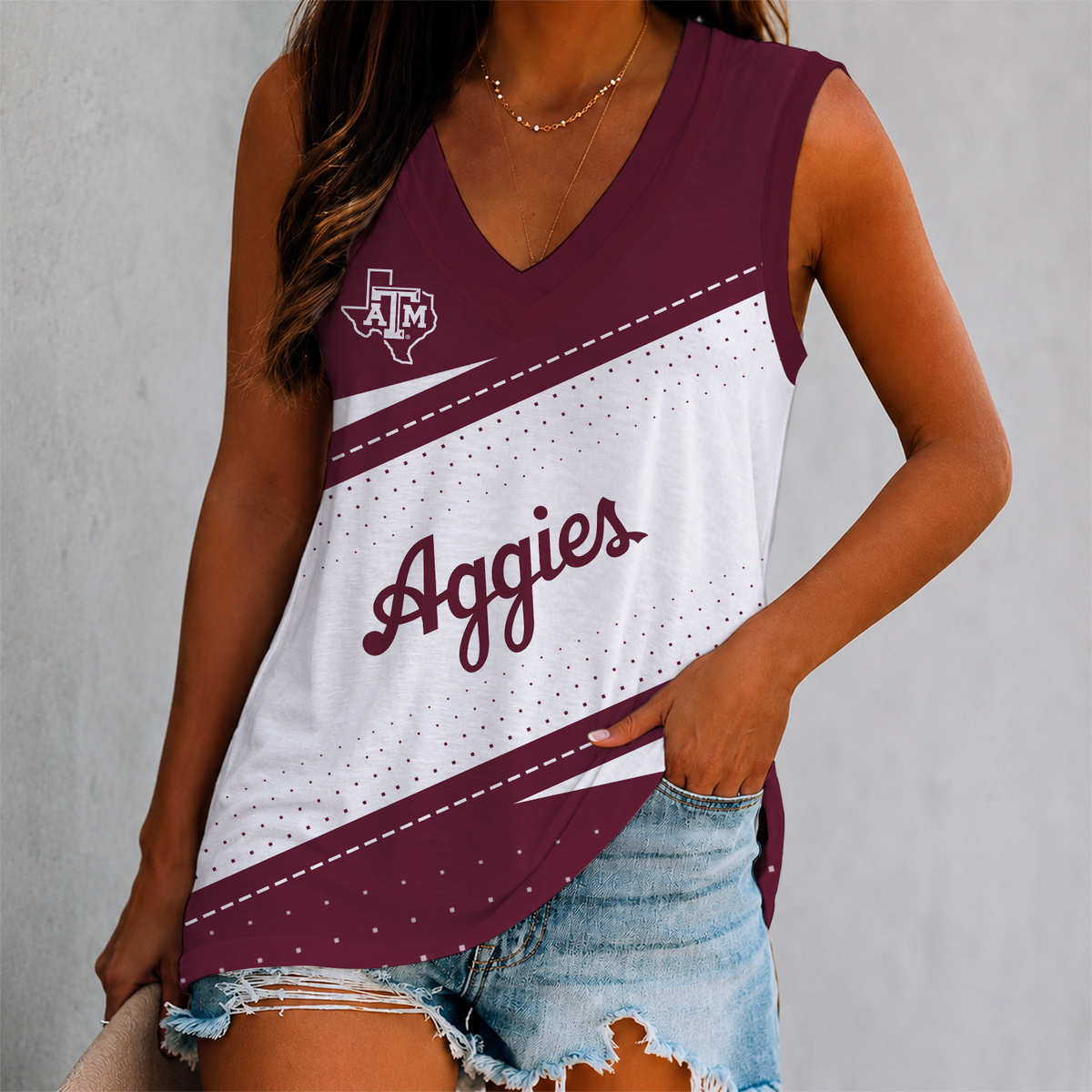 EXCLUSIVE EDITION - NEW CUSTOMIZED NCAA FBS16 TAA TEXAS A&M AGGIES WOMEN'S V-NECK TANK TOP