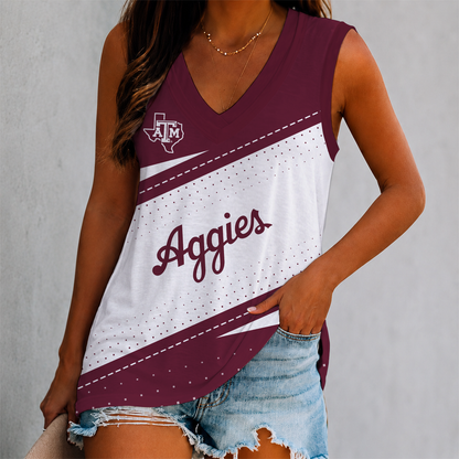 EXCLUSIVE EDITION - NEW CUSTOMIZED NCAA FBS16 TAA TEXAS A&M AGGIES WOMEN'S V-NECK TANK TOP