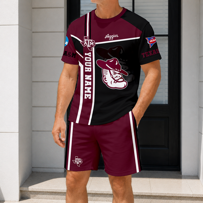 ELITE EDITION - NEW CUSTOMIZED NCAA FBS16 TAA TEXAS A&M AGGIES T-SHIRT & SHORT PANTS SET