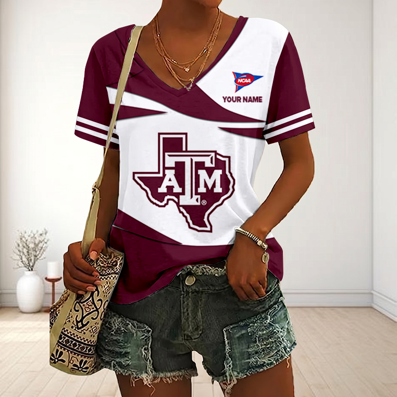 LIMITED DROP - NEW CUSTOMIZED | NCAA FBS16 TAA TX A&M AGGIES V-NECK FEMALE SHIRT