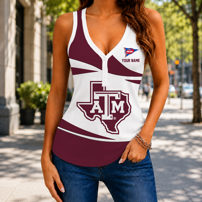 LIMITED EDITION - NEW CUSTOMIZED NCAA FBS16 TAA TEXAS A&M AGGIES WOMEN'S V-NECK TANK TOP