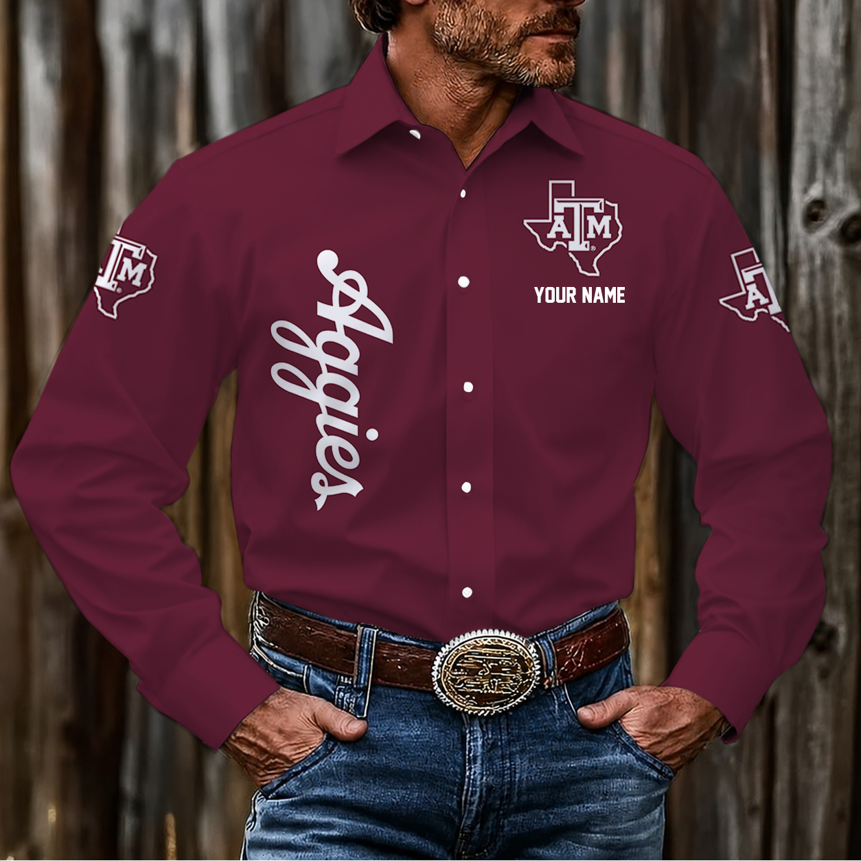 LIMITED EDITION - NEW CUSTOMIZED NCAA FBS16 TAA TEXAS A&M AGGIES MEN'S LONG SLEEVE BUTTON-UP SHIRT