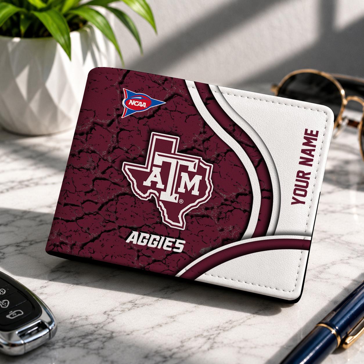 MEGA SALE - NEW CUSTOMIZED NCAA FBS16 TAA TEXAS A&M AGGIES LEATHER WALLET