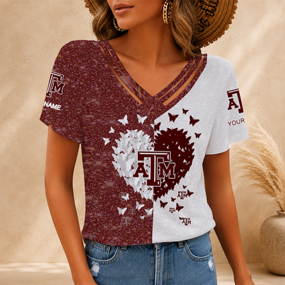 [FAN FAVORITE] NEW CUSTOMIZED NCAA FBS16 TAA TEXAS A&M AGGIES V-NECK SHIRT