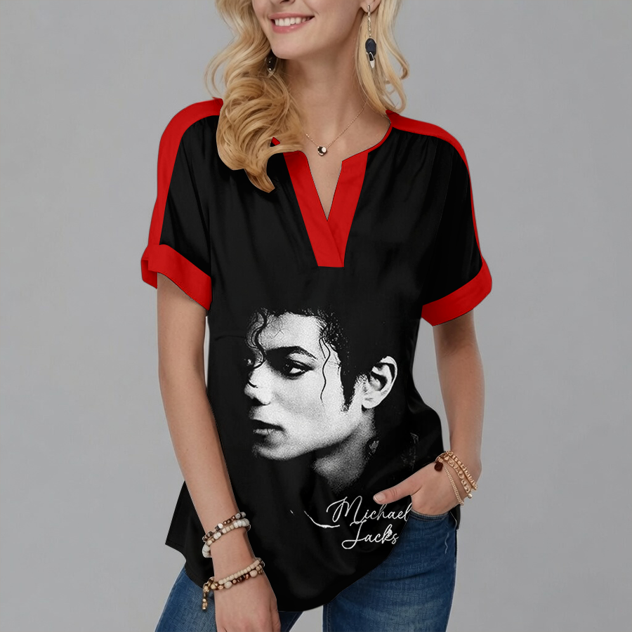 [FAN EXCLUSIVE] NEW CUSTOMIZED MICHAEL JACKSON V-NECK FEMALE SHIRT