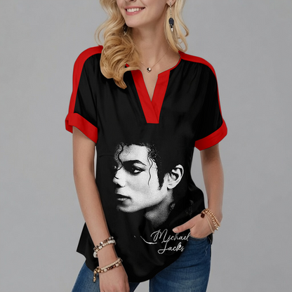 [FAN EXCLUSIVE] NEW CUSTOMIZED MICHAEL JACKSON V-NECK FEMALE SHIRT
