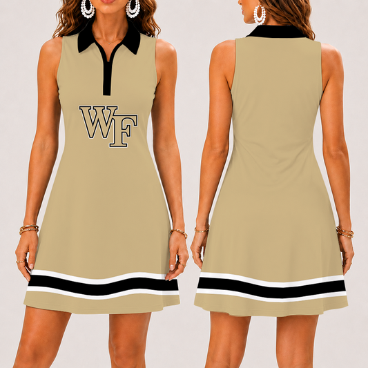 [FAN FAVORITE] NEW CUSTOMIZED NCAA CFH16 WFD WAKE FOREST DEMON DEACONS WOMEN'S ZIP SLEEVELESS POLO DRESS