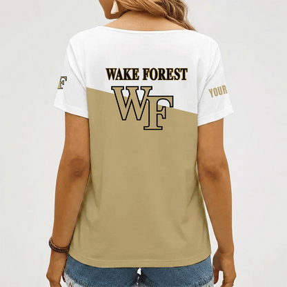[FAN FAVORITE] NEW CUSTOMIZED NCAA CFH16 WFD WAKE FOREST DEMON DEACONS V-NECK FEMALE SHIRT