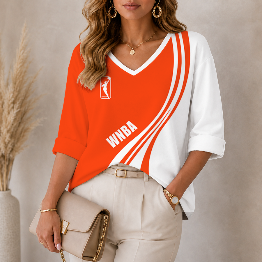 [FAN FAVORITE] NEW CUSTOMIZED WNBA16 WOMEN'S NATIONAL BASKETBALL ASSOCIATION WOMEN'S HEART V-NECK LONG SLEEVE SHIRT