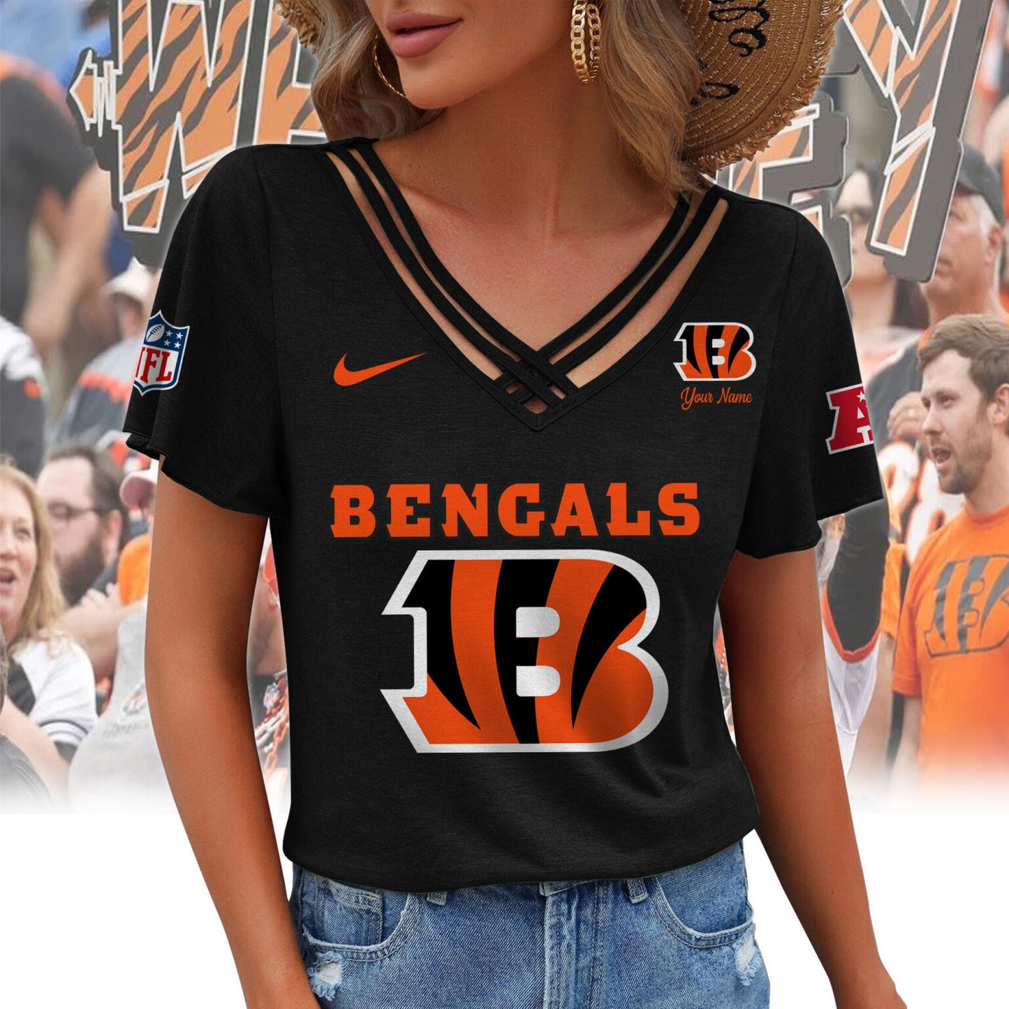 [SPECIAL OFFER] NEW CUSTOMIZED NFL16 CCB CINCINNATI BENGALS V-NECK SHIRT
