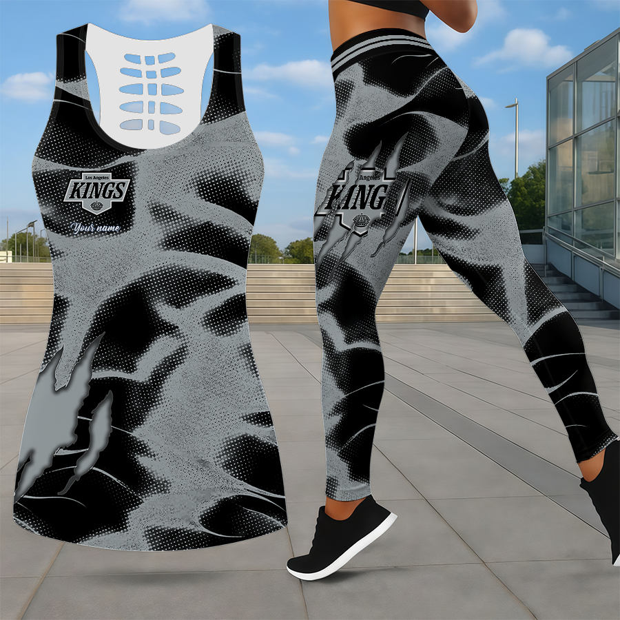 LIMITED EDITION - NEW CUSTOMIZED NHL16 LAK LOS ANGELES KINGS LEGGINGS & HOLLOW TANK TOP SET