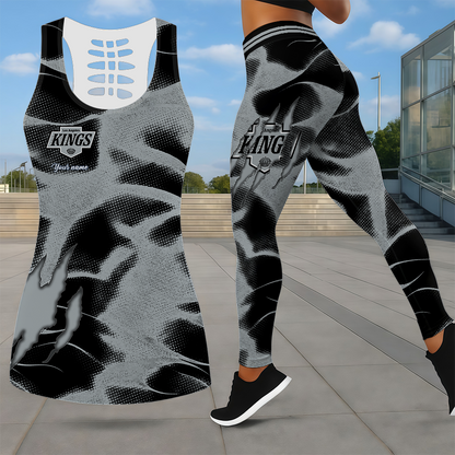 LIMITED EDITION - NEW CUSTOMIZED NHL16 LAK LOS ANGELES KINGS LEGGINGS & HOLLOW TANK TOP SET