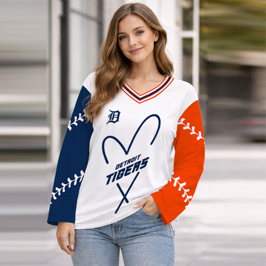 LIMITED EDITION - NEW CUSTOMIZED MLB16 DTS DETROIT TIGERS WOMEN'S HEART V-NECK LONG SLEEVE SHIRT