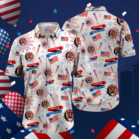 LIMITED EDITION - NEW CUSTOMIZED NFL16 CCB CINCINNATI BENGALS PATRIOTIC 250 USA HAWAIIAN SHIRT