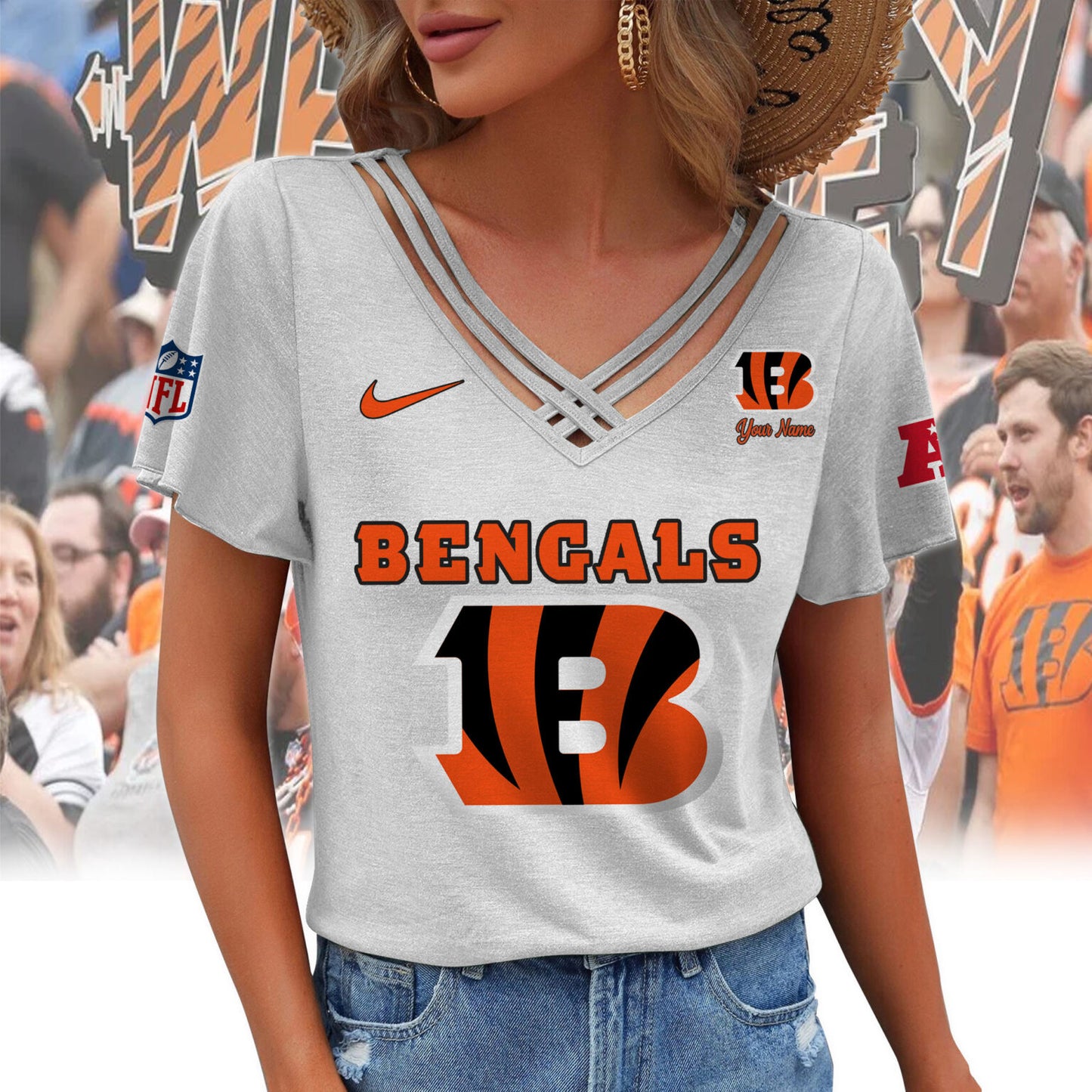 [SPECIAL OFFER] NEW CUSTOMIZED NFL16 CCB CINCINNATI BENGALS V-NECK SHIRT